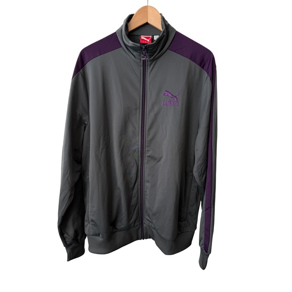Puma Other - Puma T7 Track Jacket Mens Large Dark Shadow Gray Purple Full Zip NEW NWT